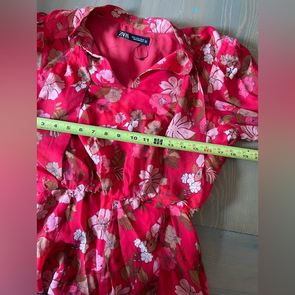 Zara Red Floral Dress Size Medium - Picture 9 of 10